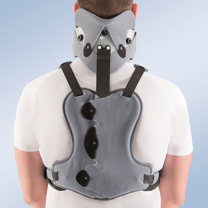 Colar cervical bivaldo com suporte torácico tipo minerva