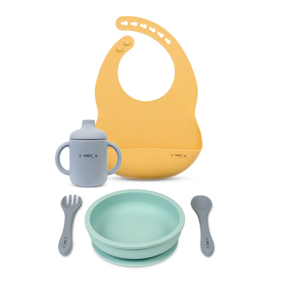 Saro conjunto de alimentação silicone "all in one" mint+mist+mustard