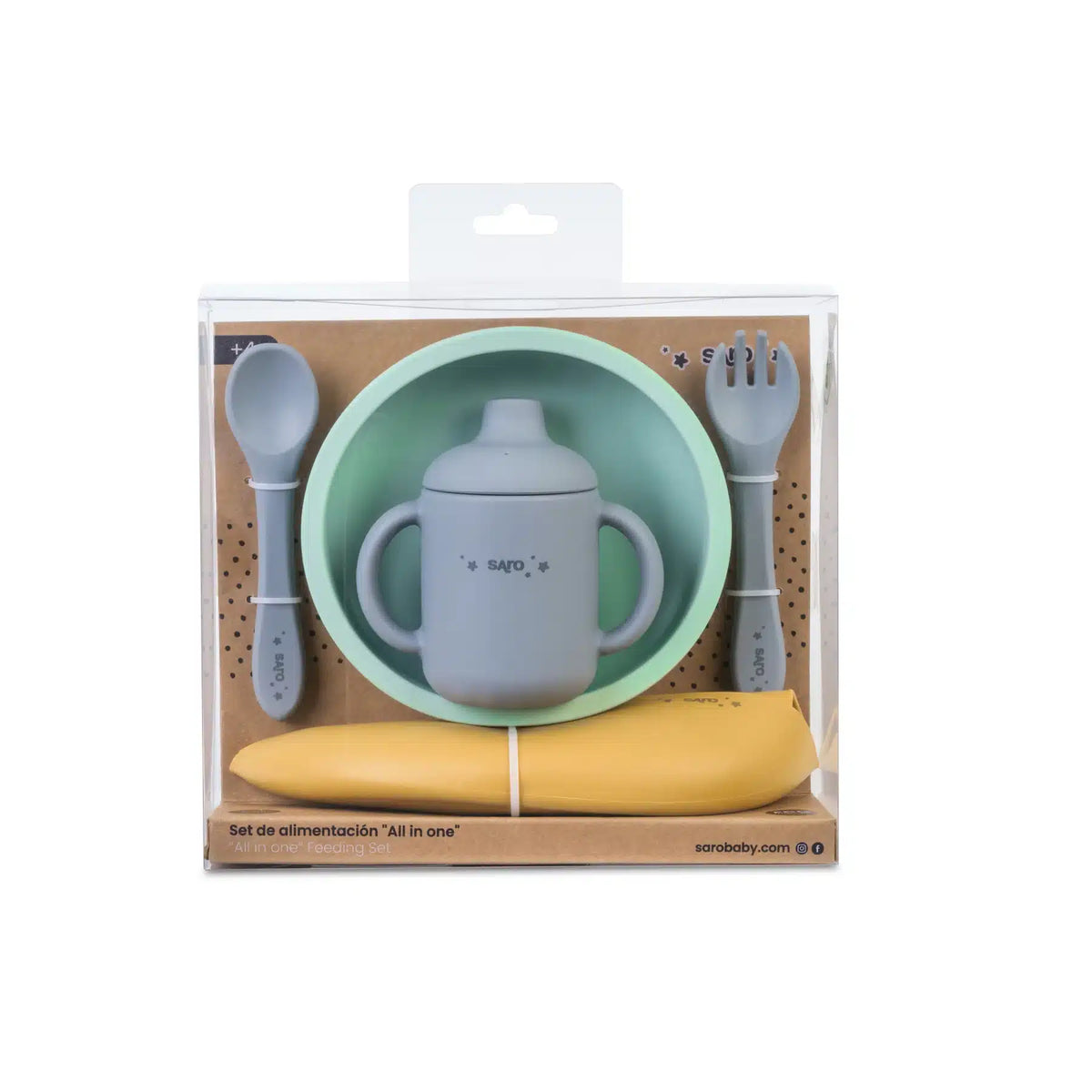 Saro conjunto de alimentação silicone "all in one" mint+mist+mustard