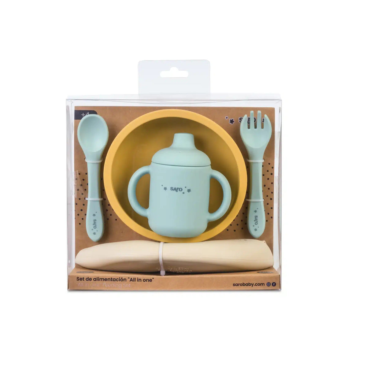 Saro conjunto de alimentação silicone "all in one" mustard+mint+sand