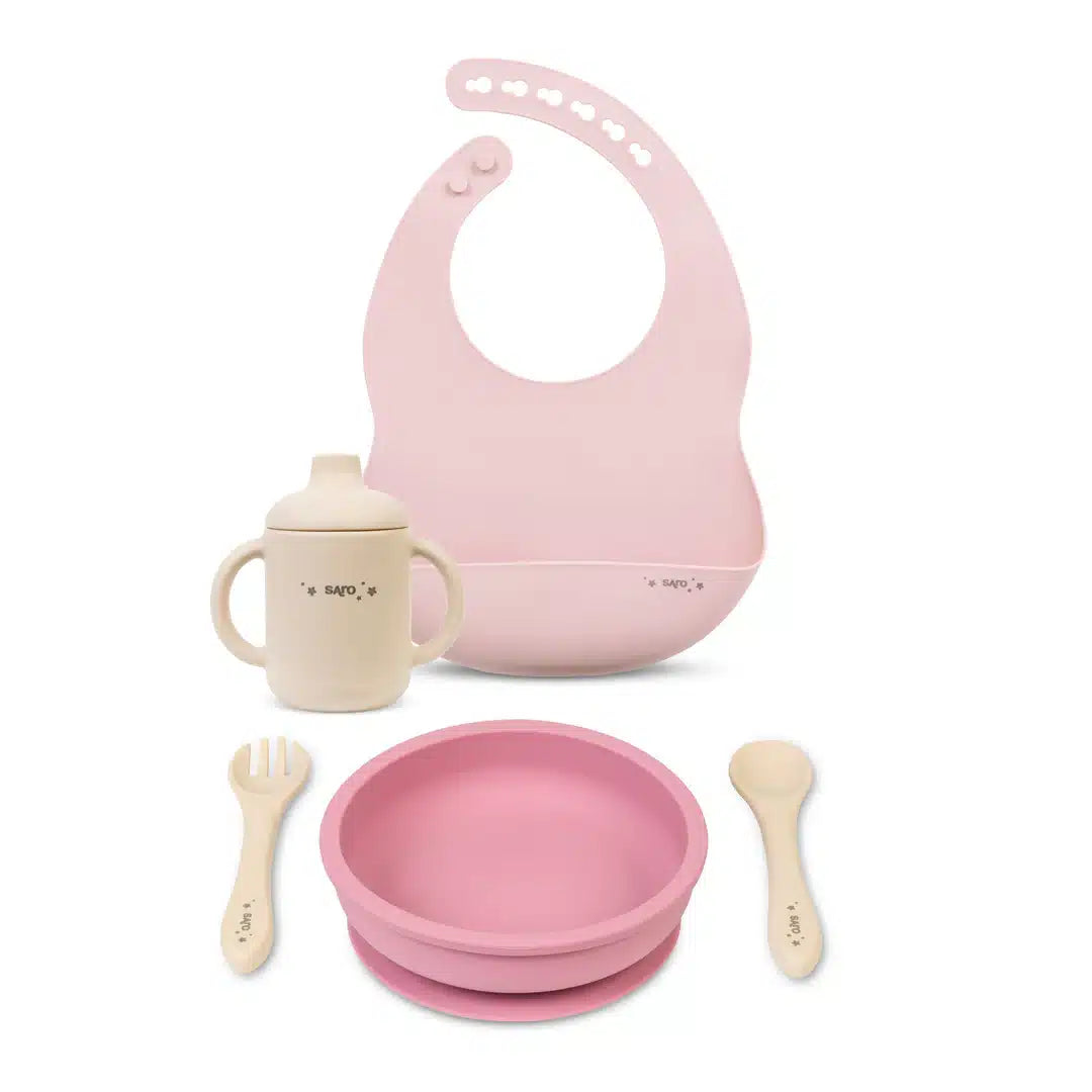 Saro conjunto de alimentação silicone "all in one" blossom+sand+dusty pînk