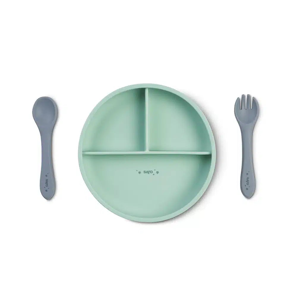 Saro conjunto de alimentação silicone "food & fun" blue mist + mint