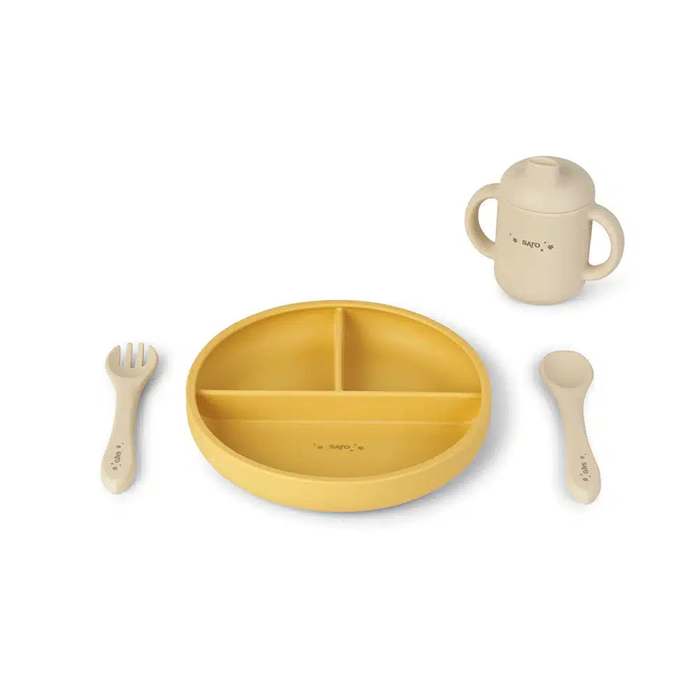 Saro conjunto de alimentação silicone "food & fun" mustard + sand