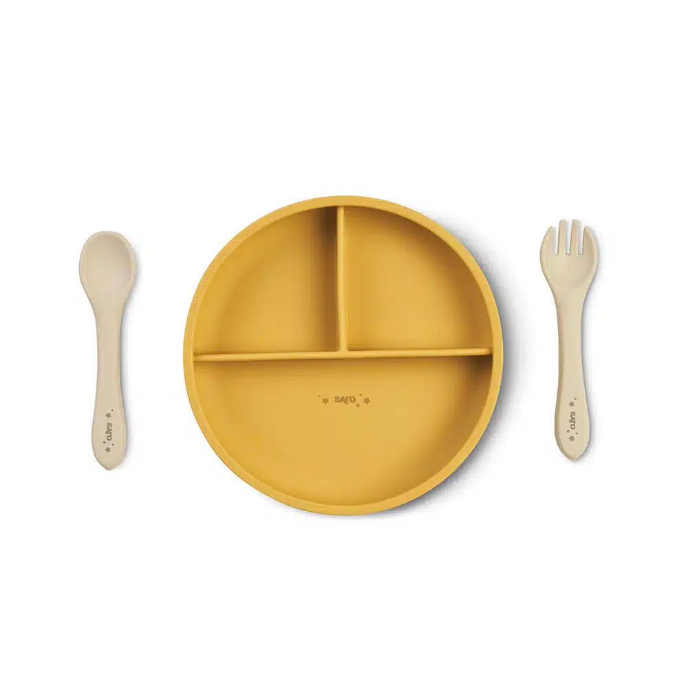 Saro conjunto de alimentação silicone "food & fun" mustard + sand