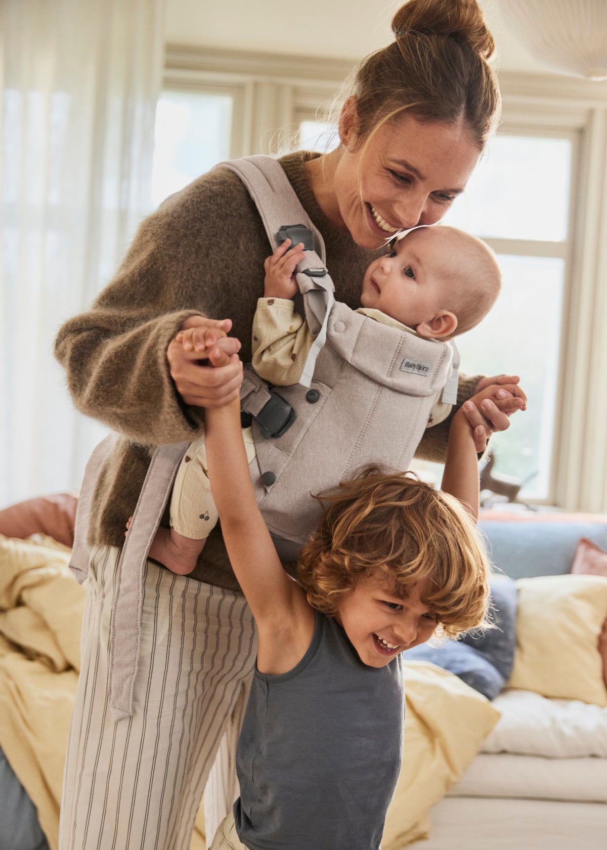 Babybjorn porta bebé/ marsúpio harmony tecido woven melange bege claro