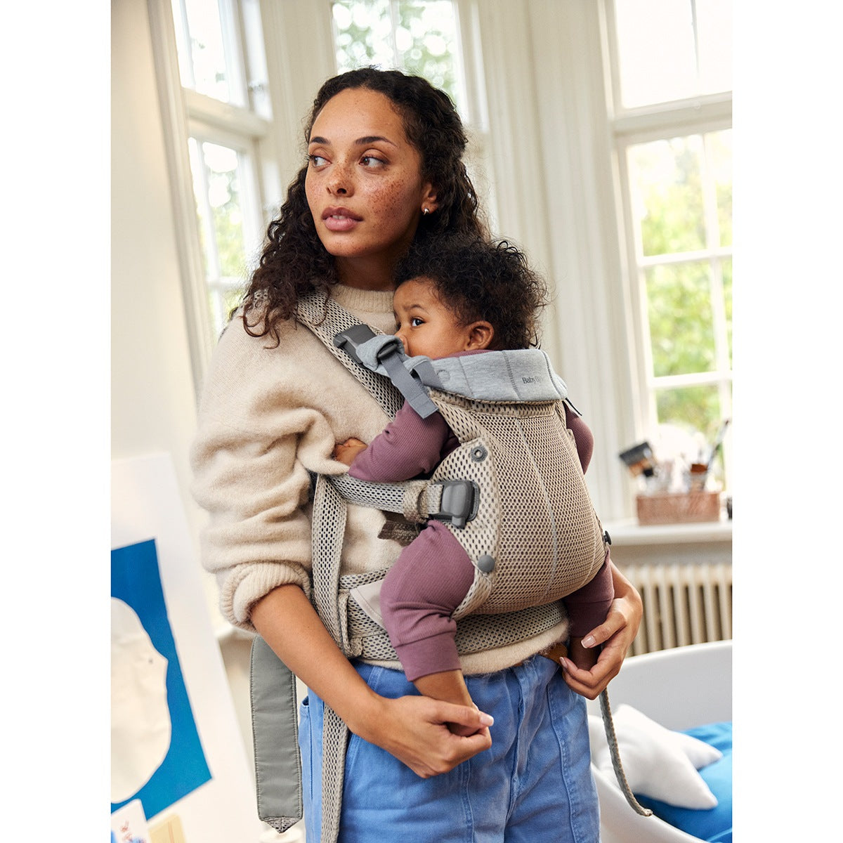 Babybjorn porta bebé/marsúpio harmony tecido 3d mesh bege acinzentado