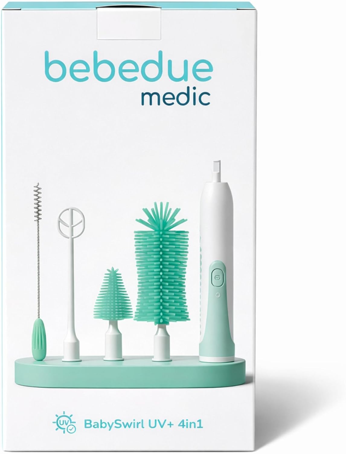 Bebédue medic babyswirl uv 4 em 1 – conjunto de limpeza para biberões, garrafas, tetinas e misturador