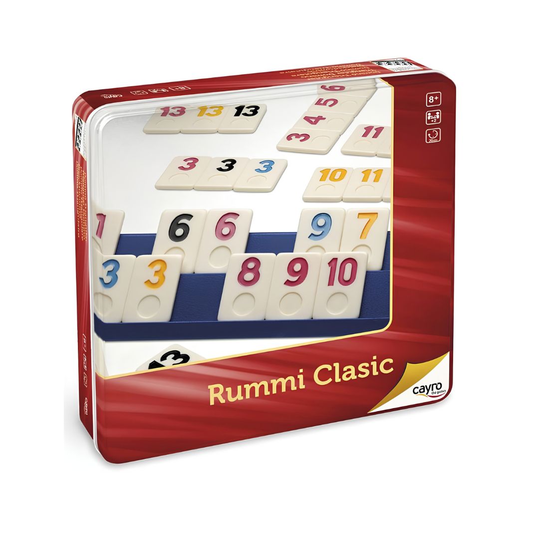 Cayro jogo rummi clasic em caixa de metal + 8 anos