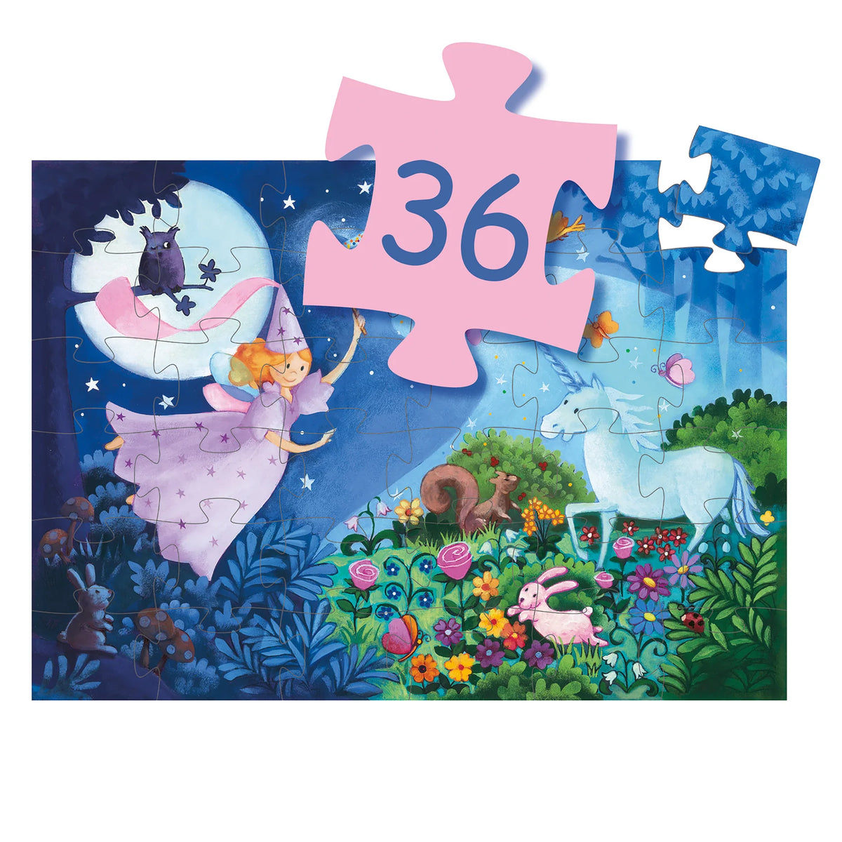 Djeco a fada e o unicórnio - puzzle silhueta 36 peças +4 anos