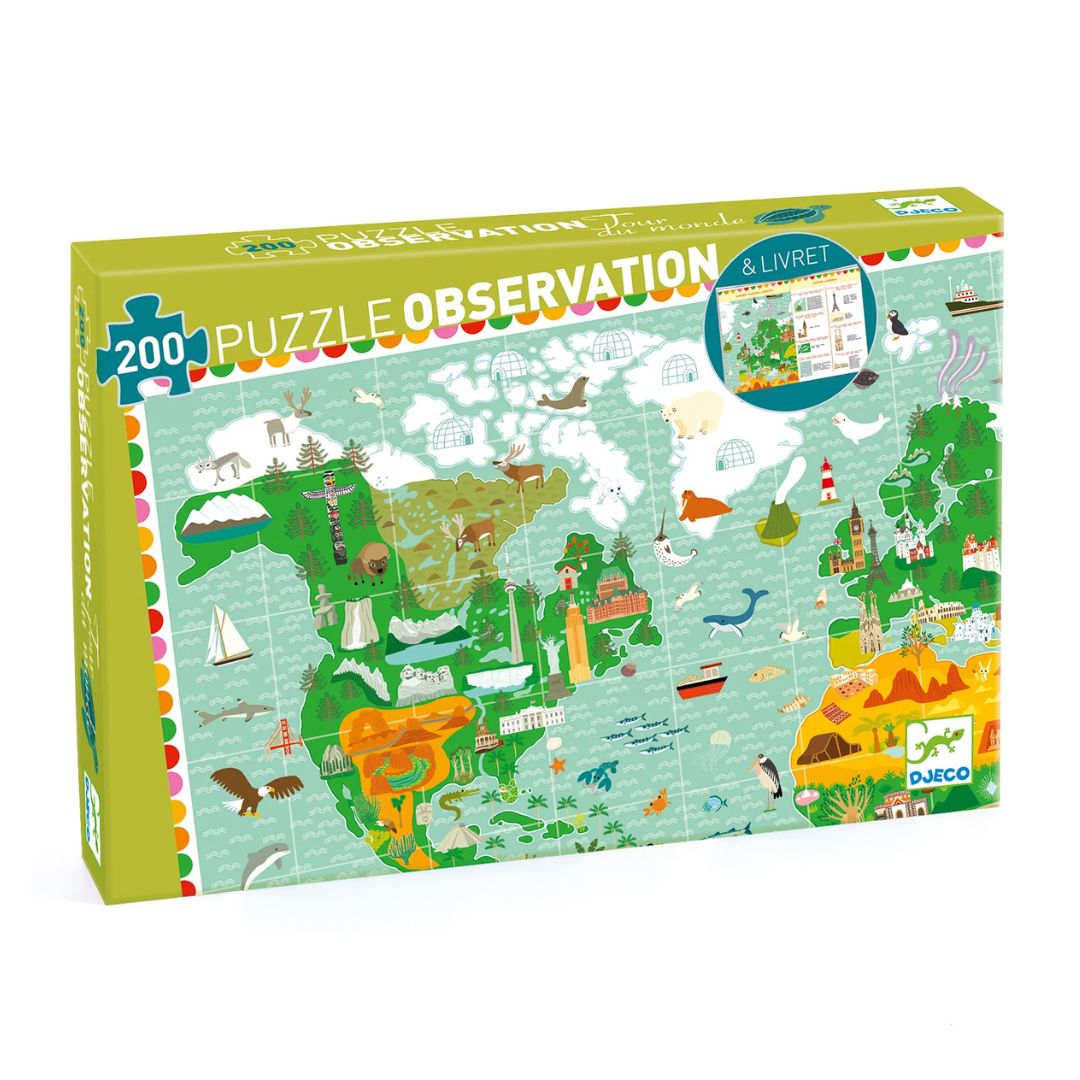 Djeco ao redor do mundo - puzzle de observação 200 peças com livro +6 anos