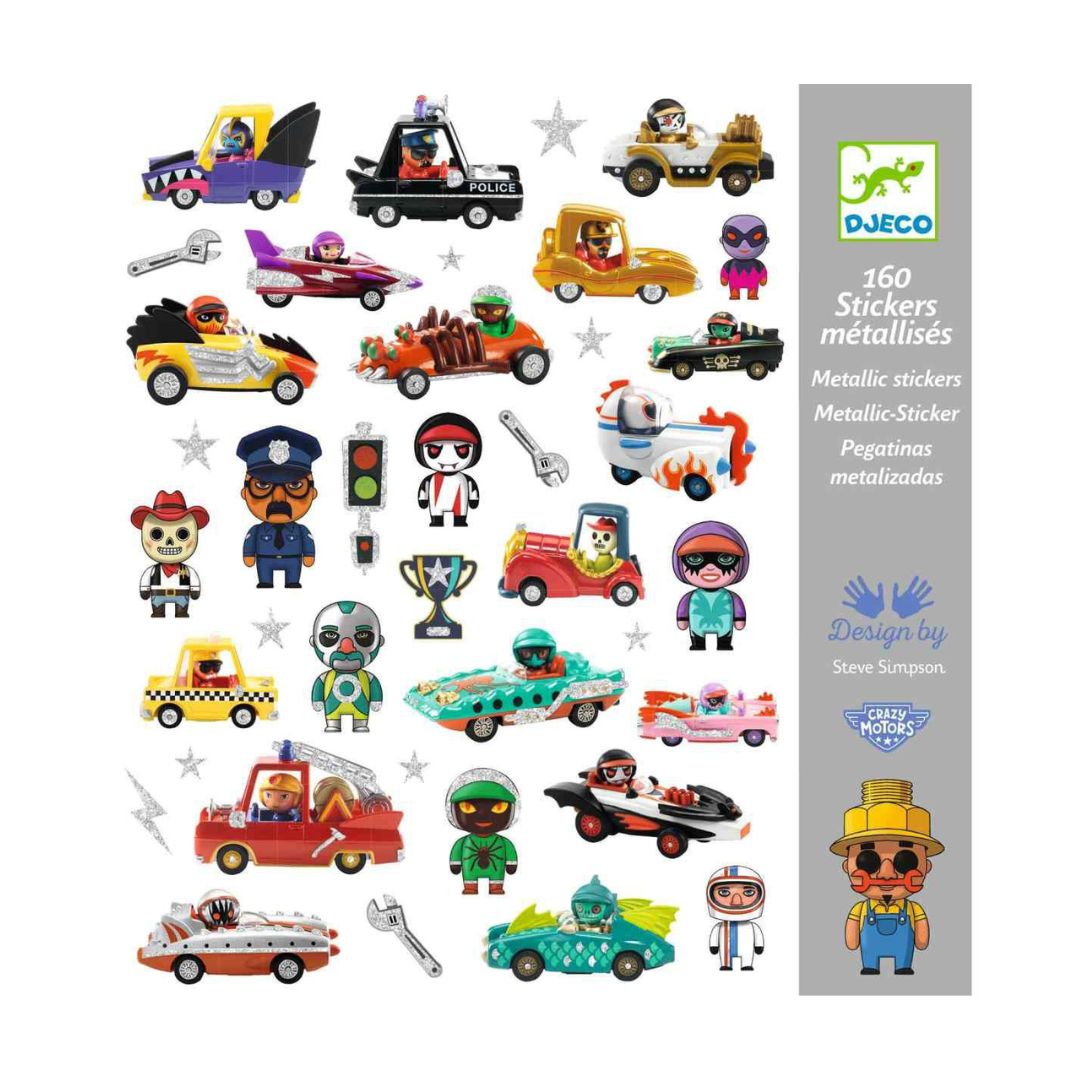 Djeco crazy motors - 160 autocolantes criativos +4 anos