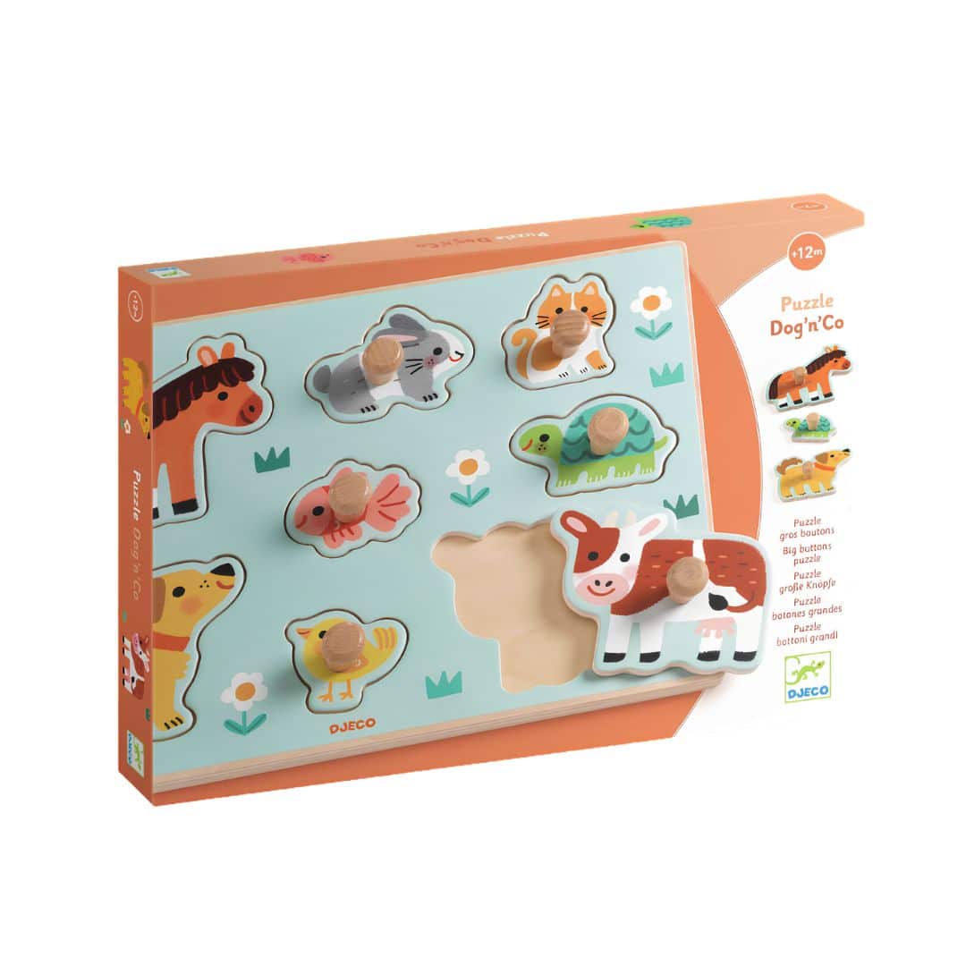 Djeco dog n co - puzzle c/ pega animais + 12 meses
