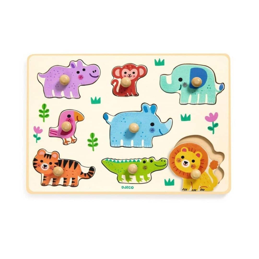 Djeco hippo n co - puzzle c/ pega animais da selva + 12 meses