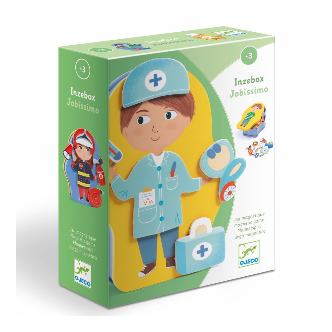 Djeco jobissimo - inzebox caixa de metal c/ íman profissões + 3 anos
