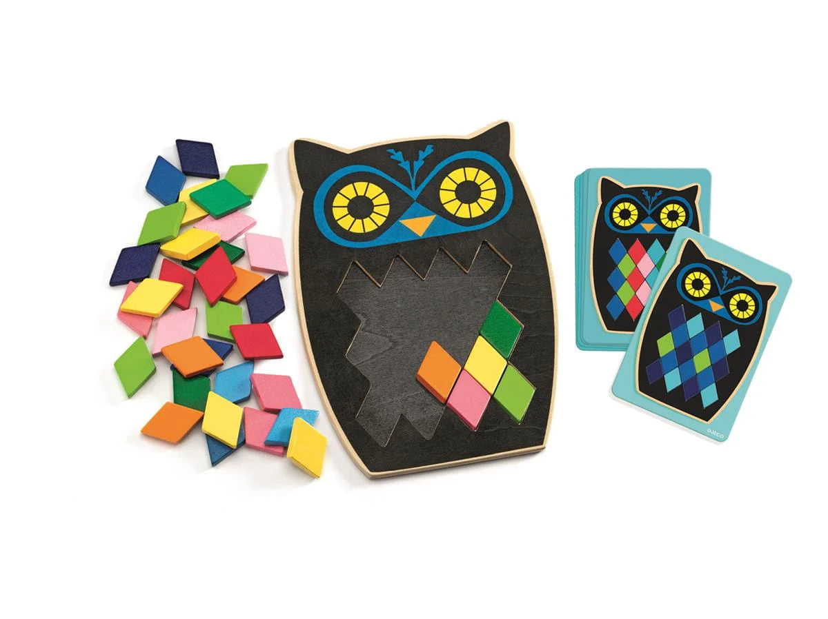 Djeco mosa boo - mosaicos coloridos p/ completar corujas + 3 anos