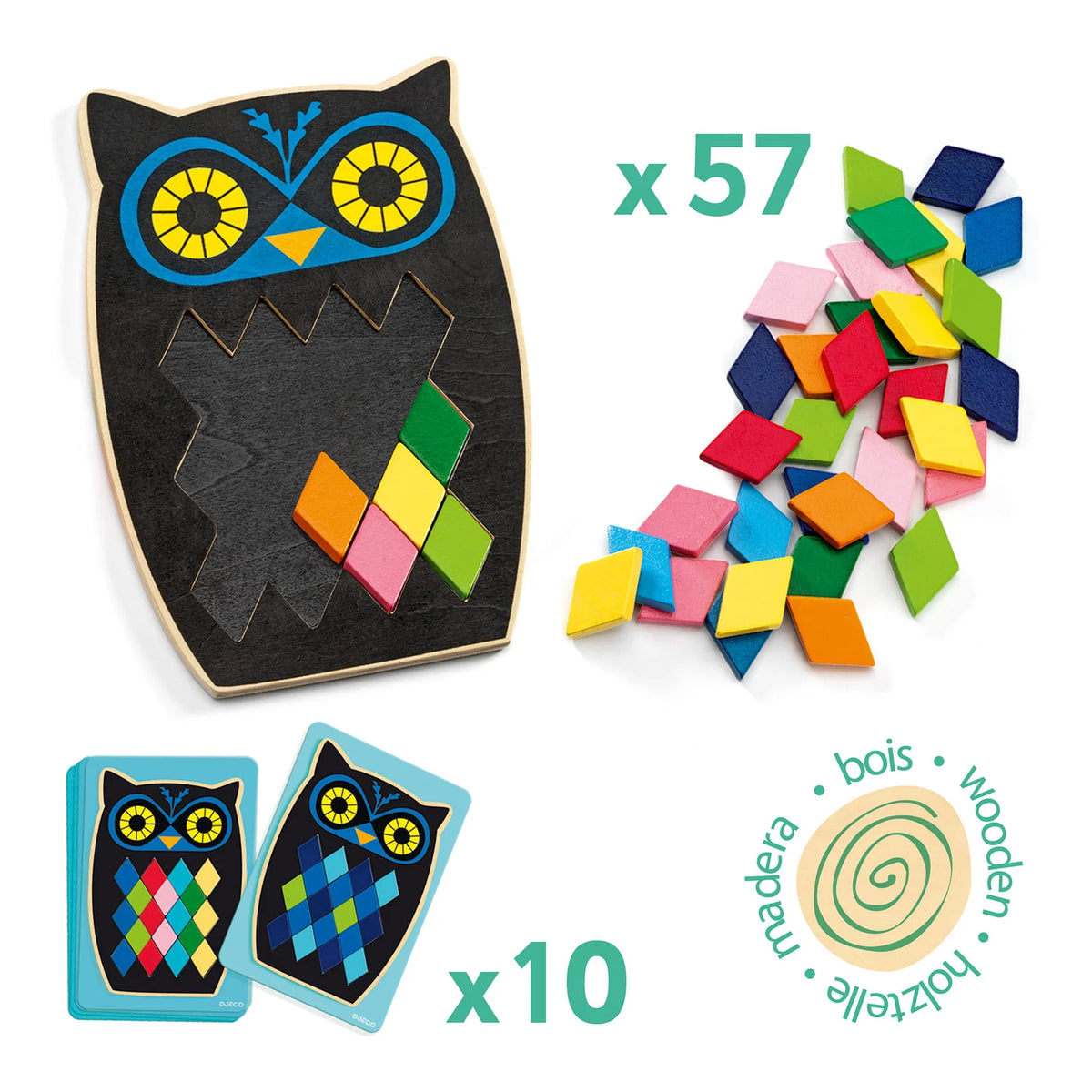 Djeco mosa boo - mosaicos coloridos p/ completar corujas + 3 anos