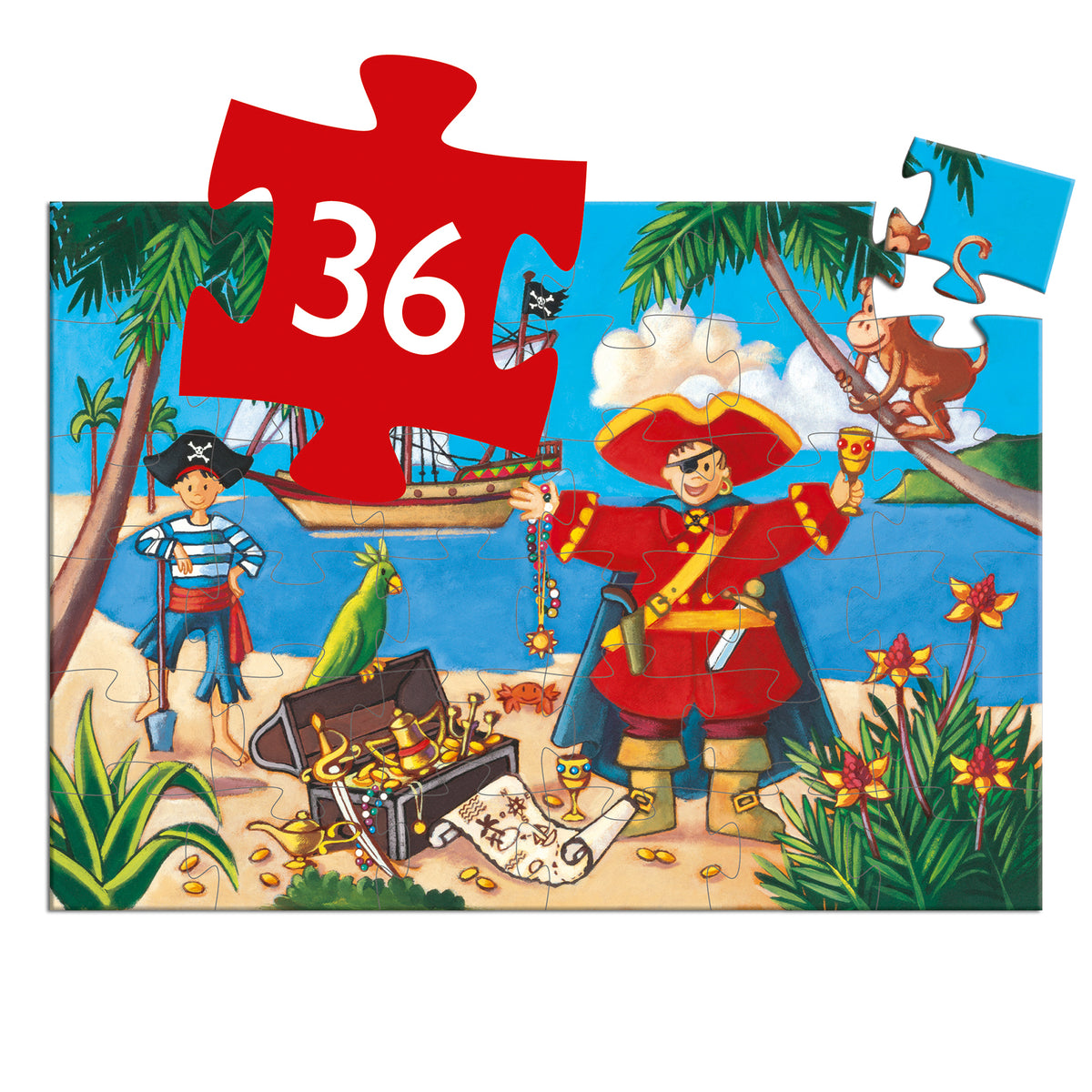 Djeco o pirata e o seu tesouro - puzzle silhueta 36 peças +4 anos