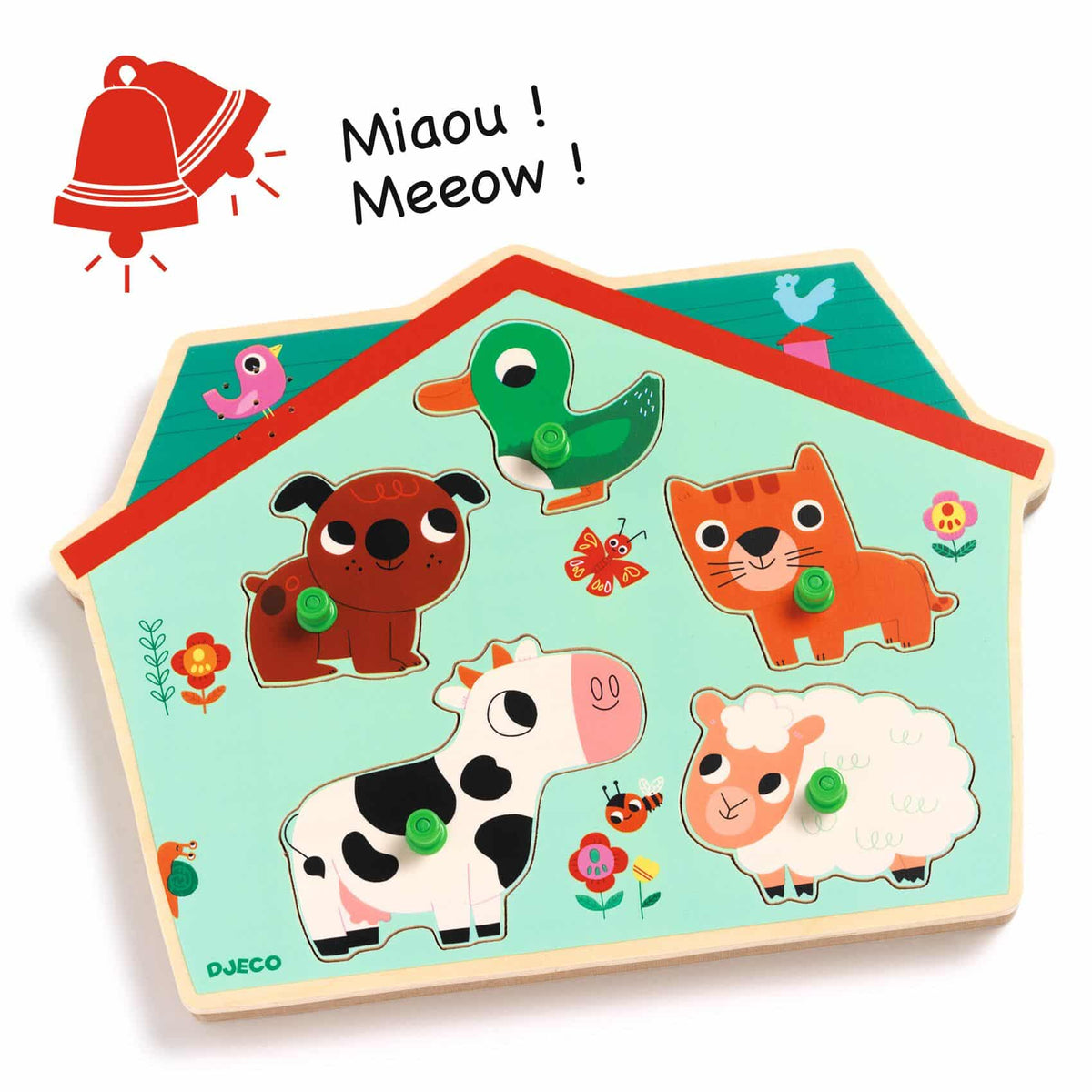 Djeco ouaf woof - puzzle sonoro de madeira c/ animais + 12 meses