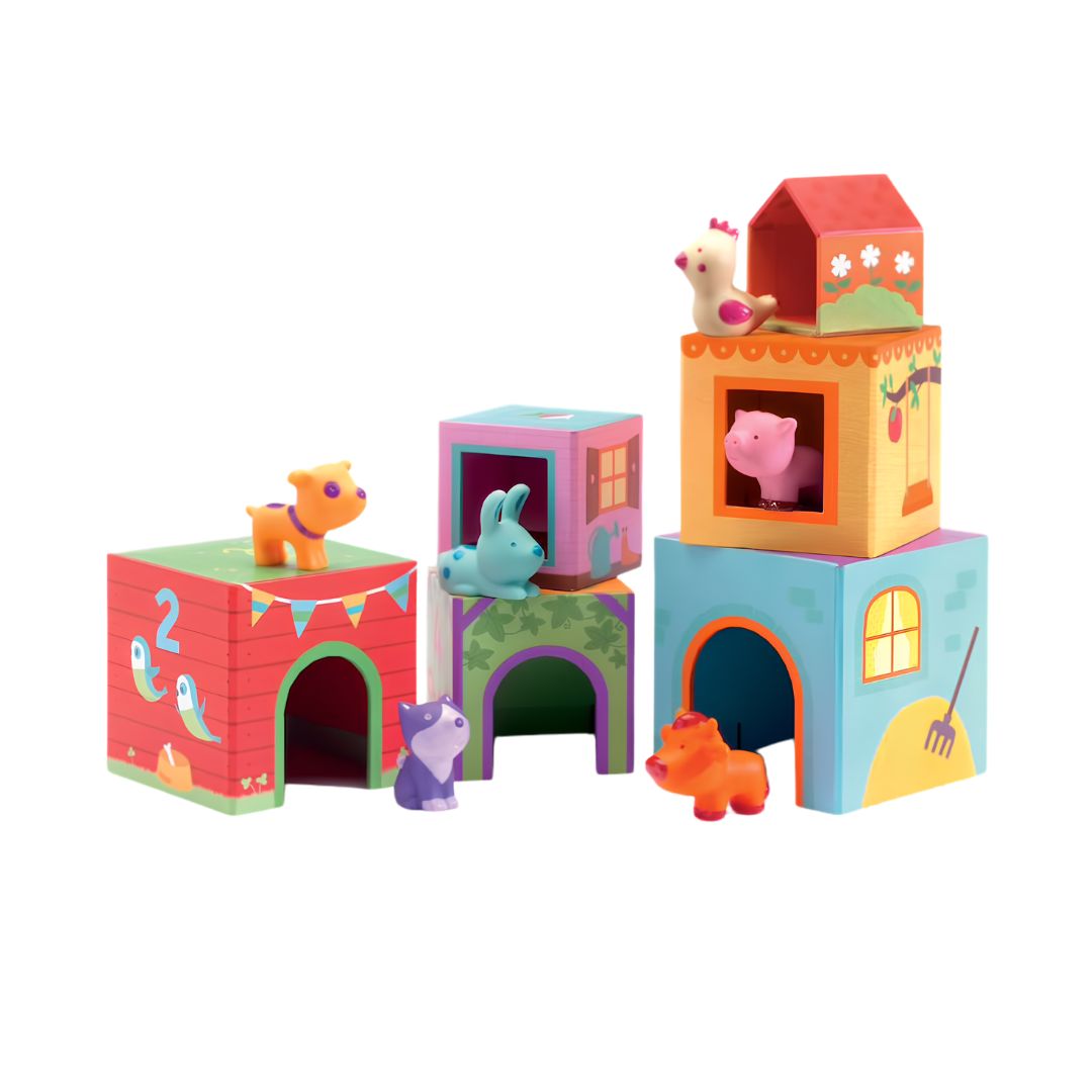 Djeco topanifarm - jogo de empilhar blocos e animais +18 meses