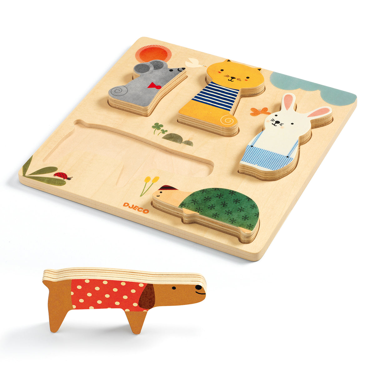 Djeco woodypets - puzzle madeira p/ encaixar e empilhar + 12 meses