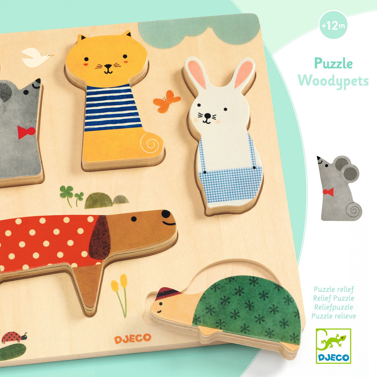 Djeco woodypets - puzzle madeira p/ encaixar e empilhar + 12 meses