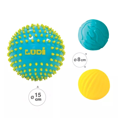Ludi 3 bolas sensoriais azul para bebé +6 meses