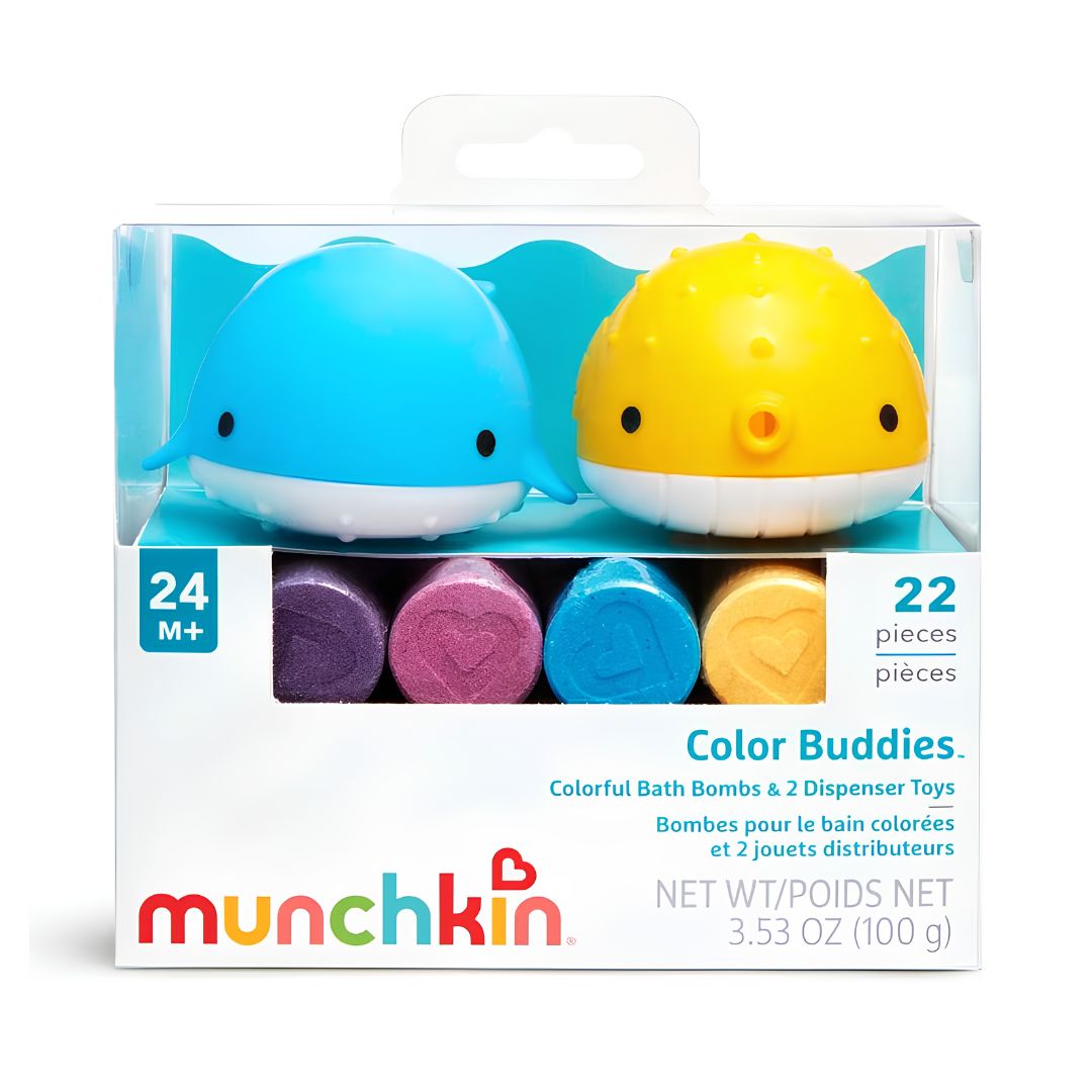 Munchkin colour buddies dispensadores de banho e pastilhas coloridas 22 unidades +24 meses