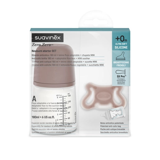 Suavinex kit zero zero biberão 180ml + tetina + chupeta fisiológica (-2/2 meses) deep