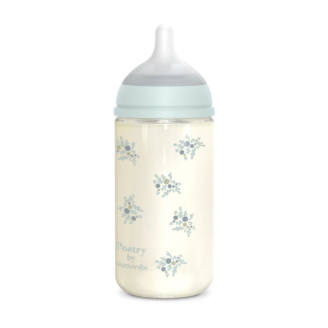 Suavinex biberão vidro tetina fisiológica silicone m +3m poetry 240ml
