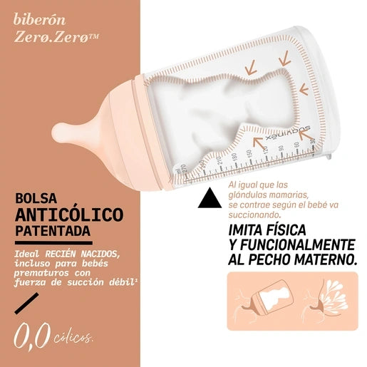 Suavinex biberão zero zero anticólicas tetina m +3m silicone fair 270ml