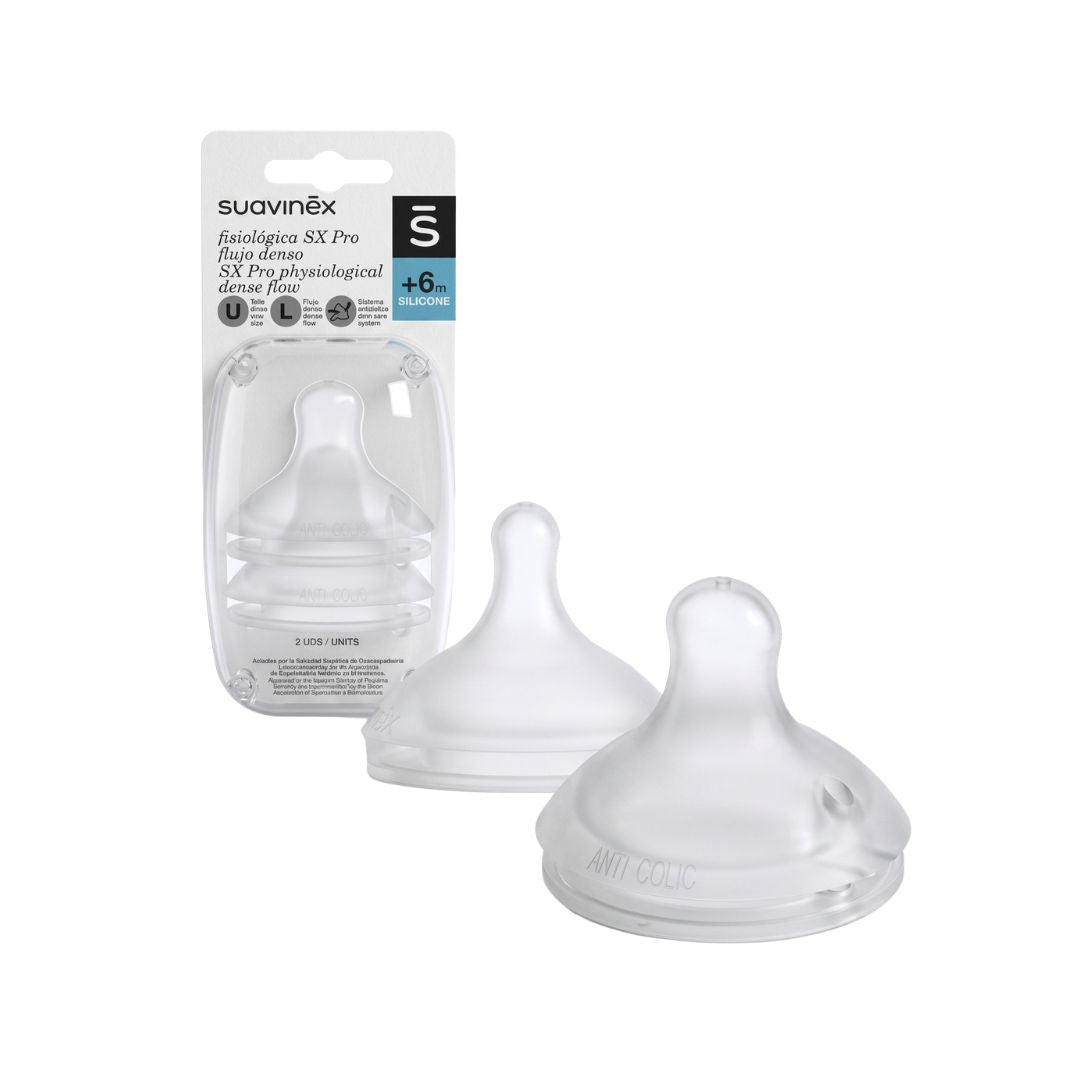 Suavinex tetina fisiológica sx pro fluxo denso l silicone +6m 2 unidades