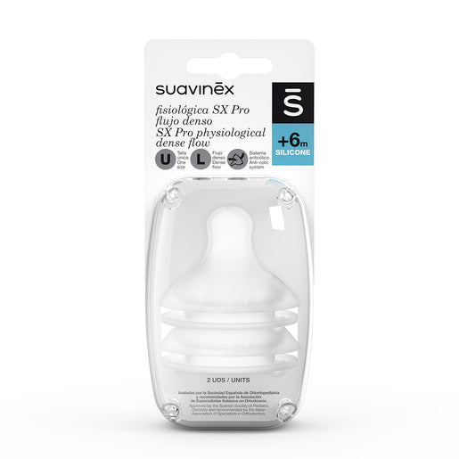 Suavinex tetina fisiológica sx pro fluxo denso l silicone +6m 2 unidades