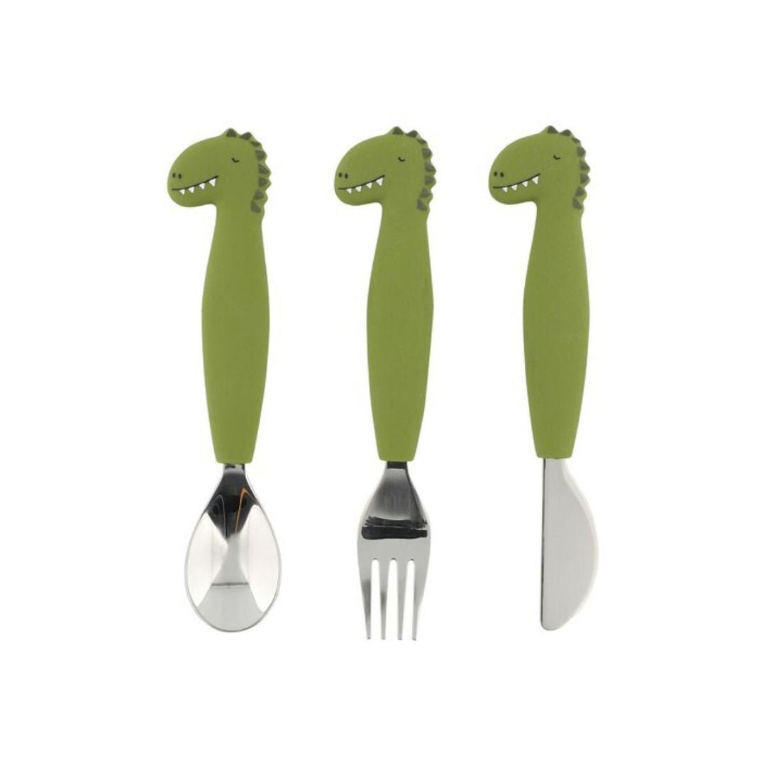 Trixie conjunto de talheres silicone pack 3 - mr. dino +12 meses