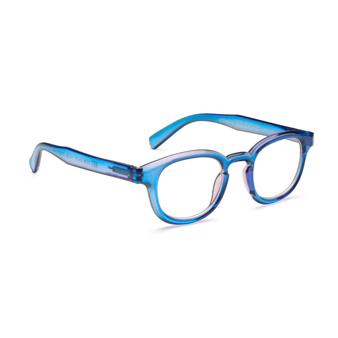 Utilissimi óculos de leitura quadrado/arredondado com graduação - azul claro e roxo