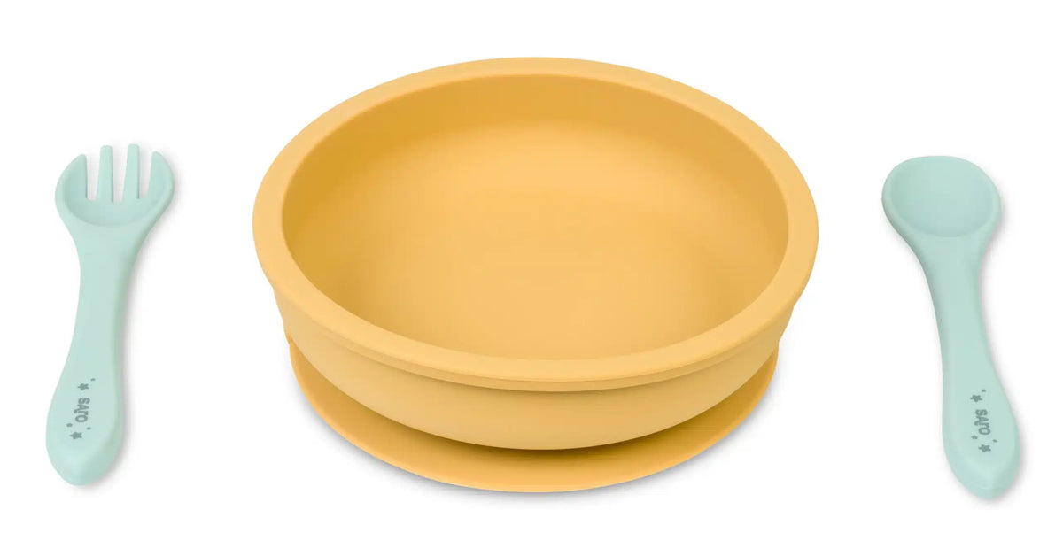 Saro conjunto de alimentação silicone "all in one" mustard+mint+sand