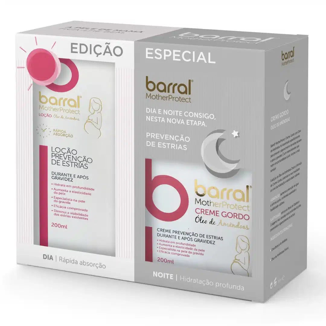 Barral motherprotect pack dia e noite com creme gordo de óleo de amêndoas 200 ml + loção corporal 200 ml